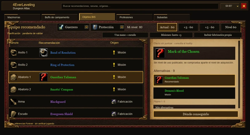 Local BIS Items preview showing equipment recommendations by slot and item details.